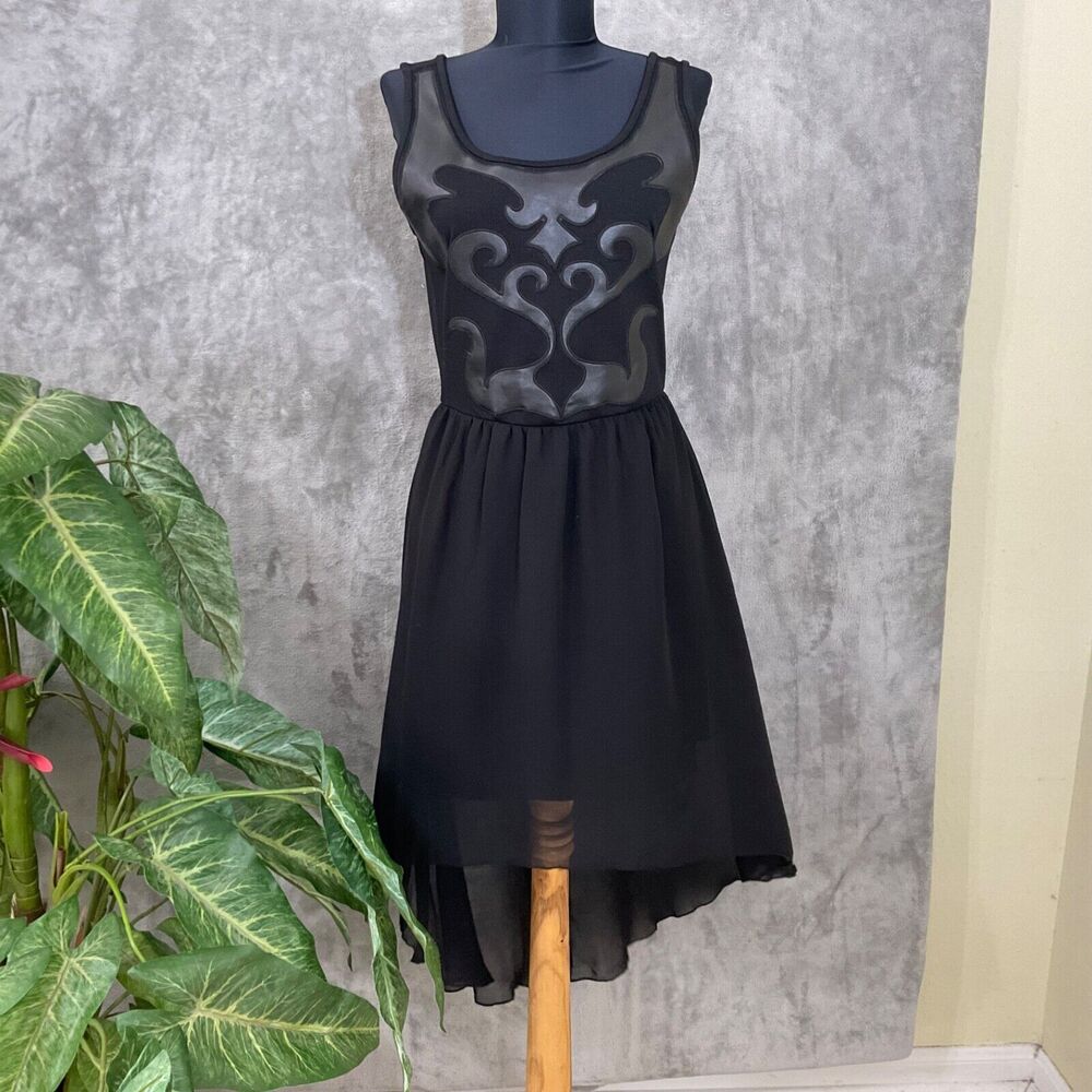Y2K black faux leather inserts hi low dress M whimsy goth fairy grunge witchy